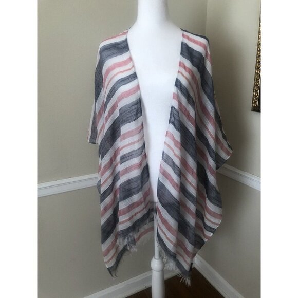 NWT Calvin Klein Striped Kimono Cape Wrap Red White Blue Sheer One Size - Picture 1 of 6